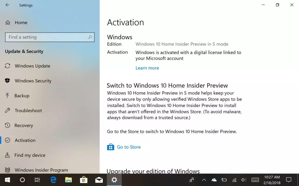 Обновление Spring Creators Update (v1803) добавит «режим S» во все редакции Windows 10